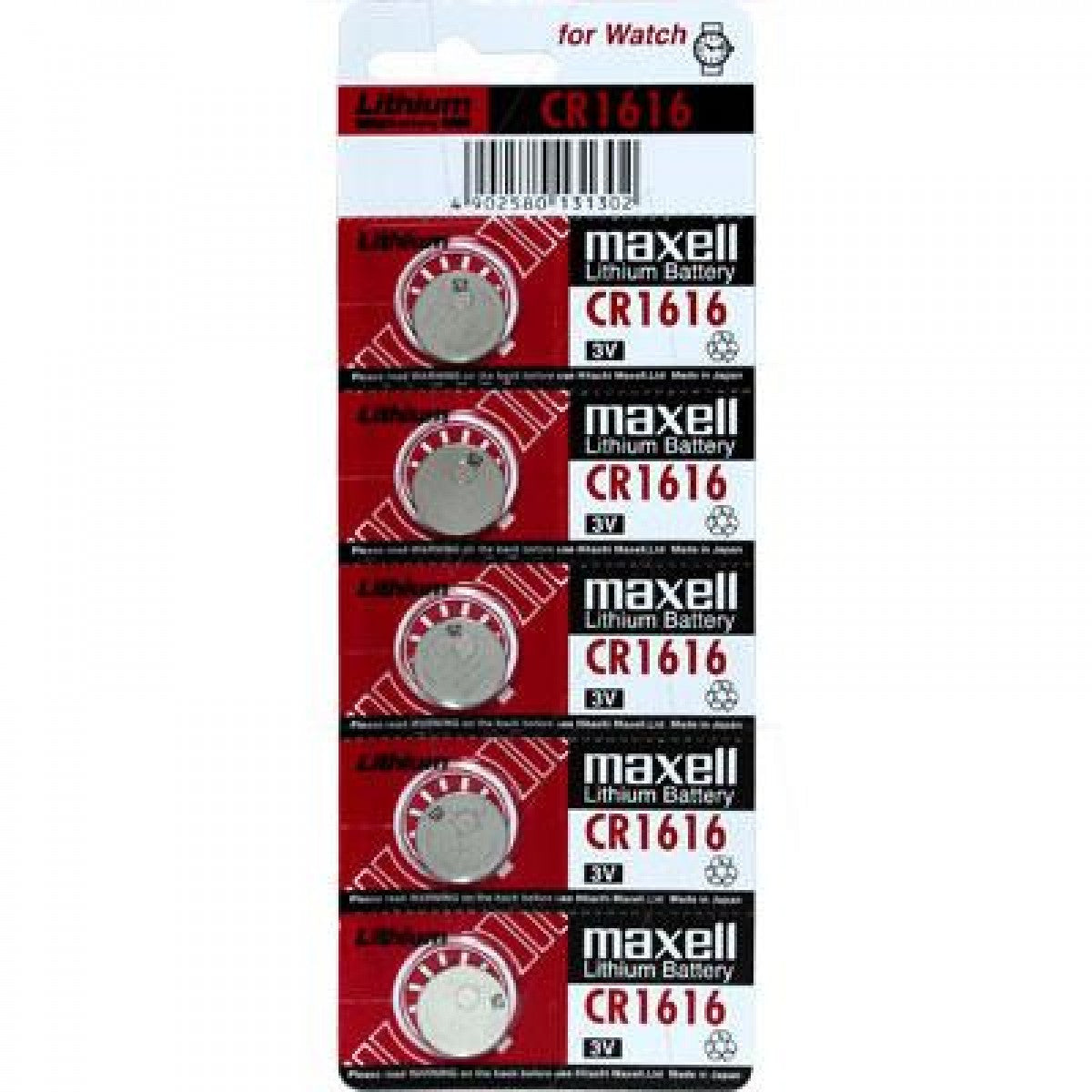 Maxell Watch Cell Batteries CR1616 New Sealed (Pack of 5)