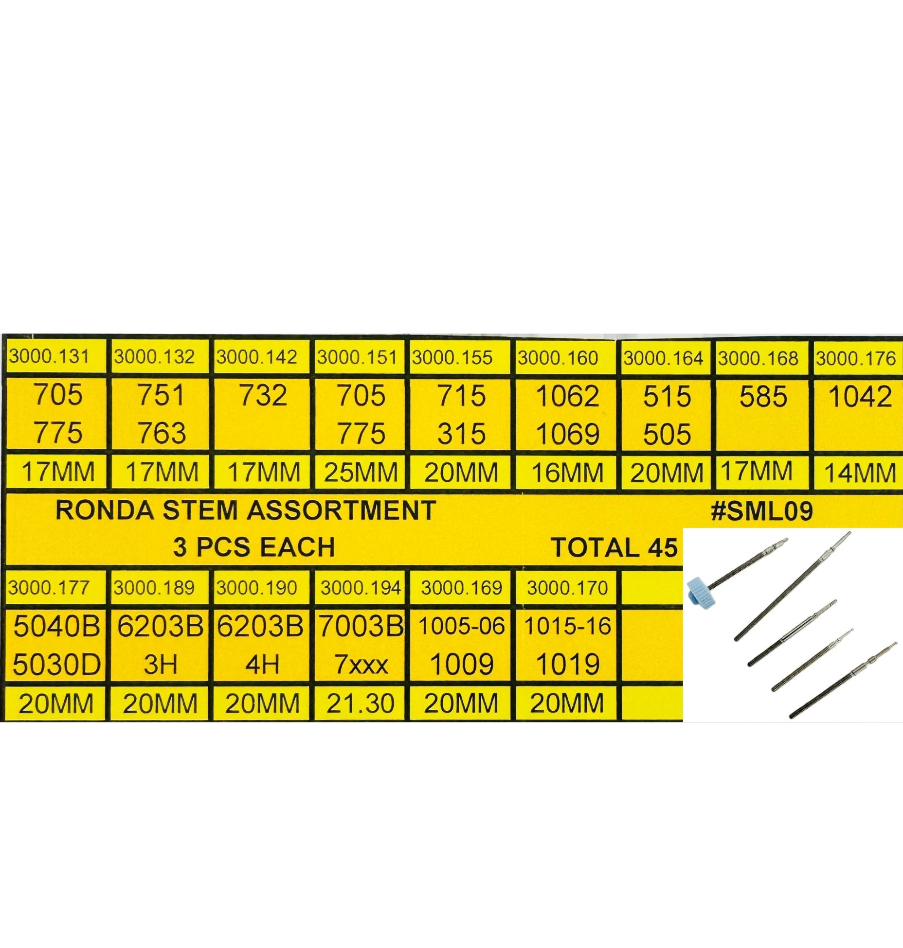 45 Pcs RONDA Stem Assortment, Watchmaker Essential Tool - Universal Jewelers & Watch Tools Inc.