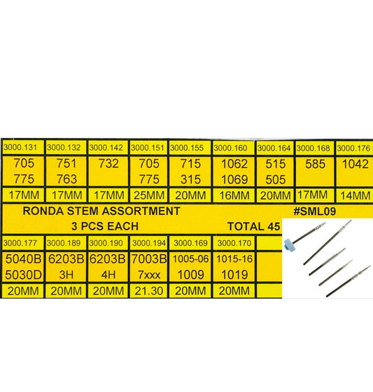 45 Pcs RONDA Stem Assortment, Watchmaker Essential Tool - Universal Jewelers & Watch Tools Inc.