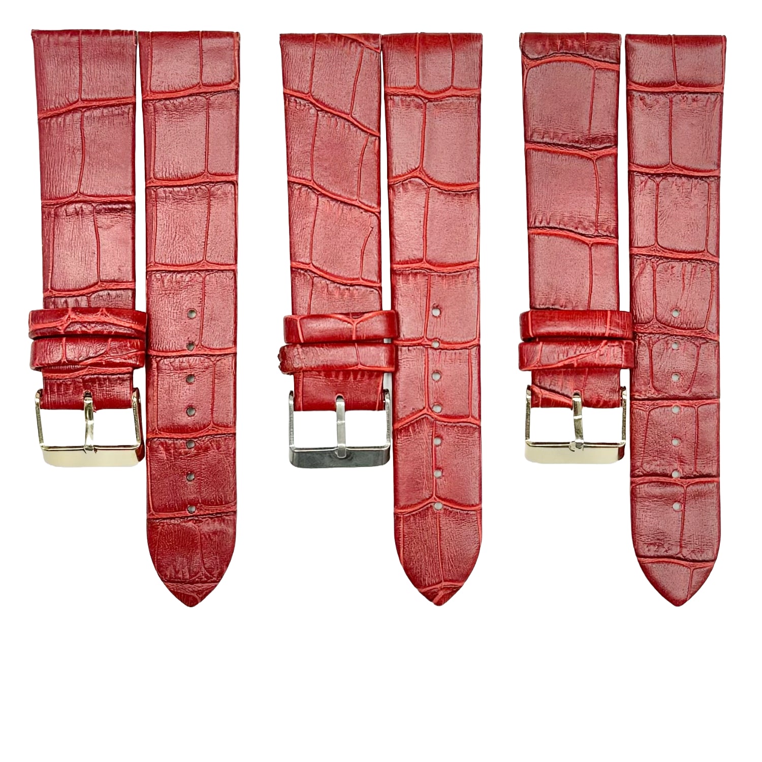 (12 - 24) mm Italian Genuine Leather, Maroon Alligator Grain, Flat Watch Band with Unstitched - Universal Jewelers & Watch Tools Inc.