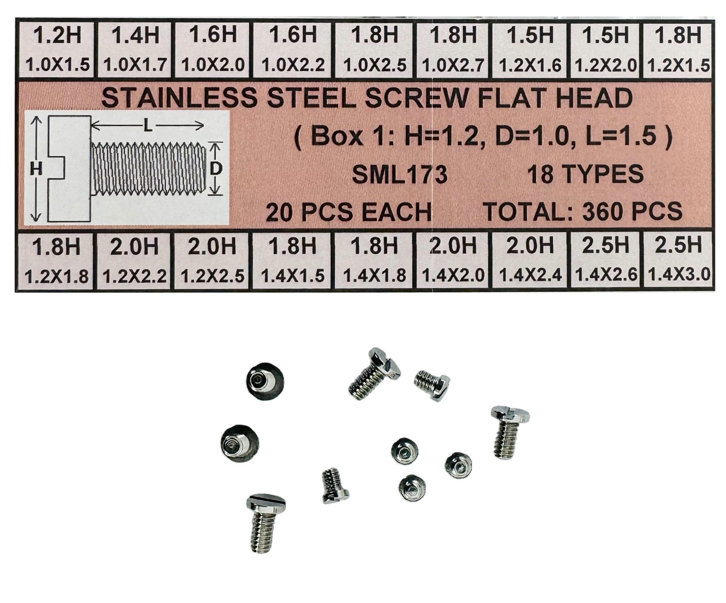 360 PCS Stainless Steel Flat Head Screw Assortment - Universal Jewelers & Watch Tools Inc.