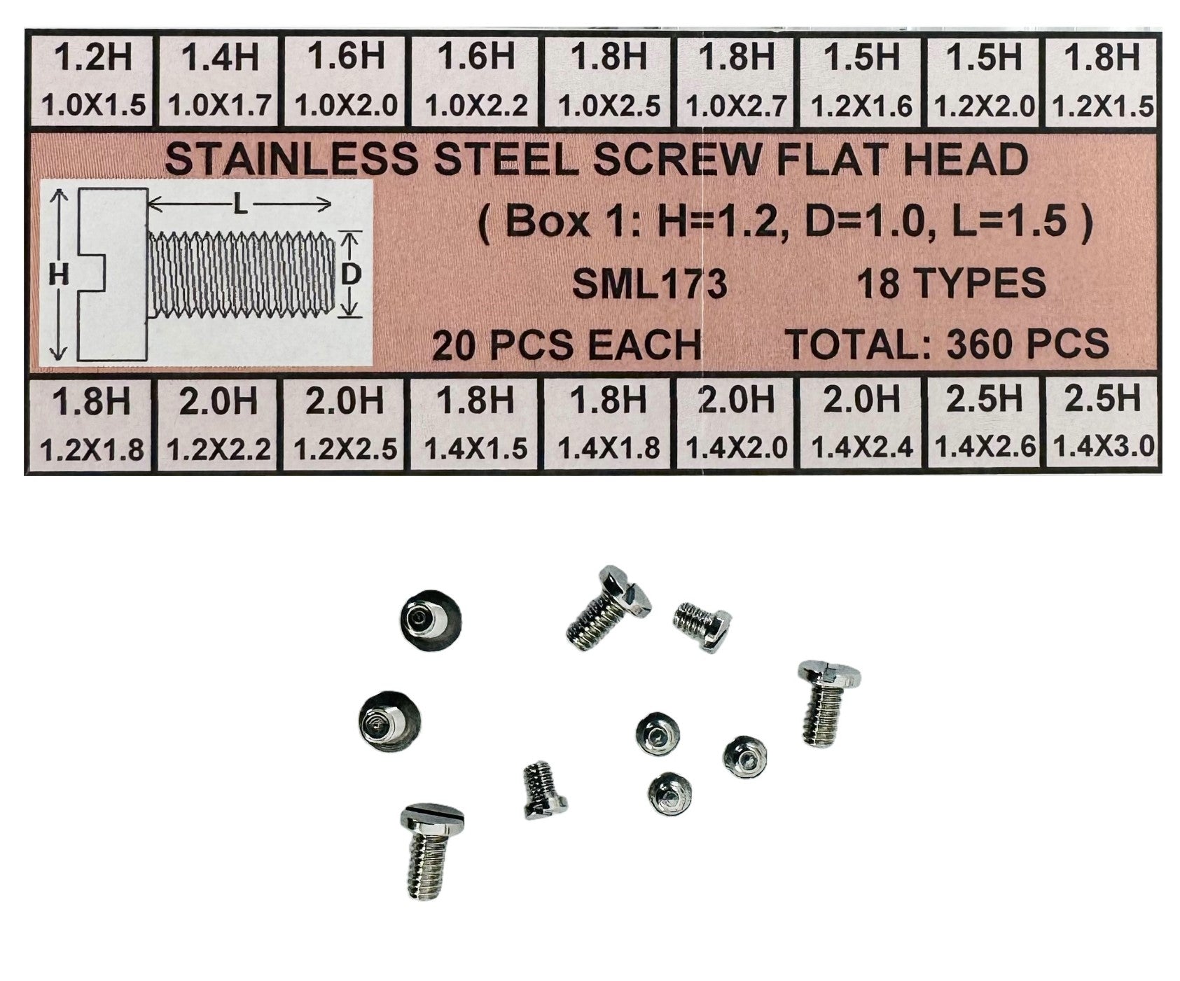 360 PCS Stainless Steel Flat Head Screw Assortment - Universal Jewelers & Watch Tools Inc.
