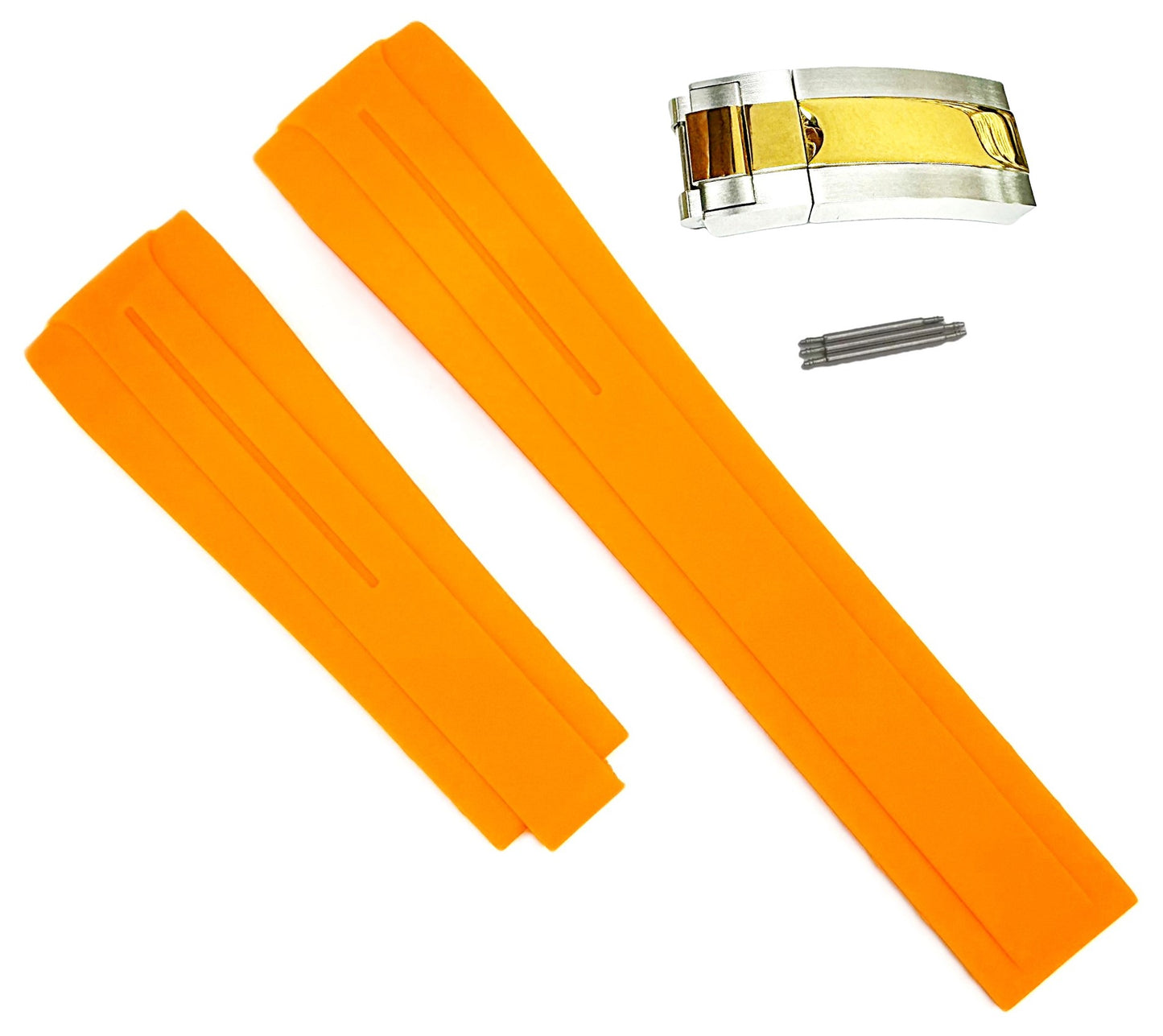 20mm Vulcanized Rubber Orange Replacement Strap for ROLEX Watches with Deployment Clasp - Universal Jewelers & Watch Tools Inc.