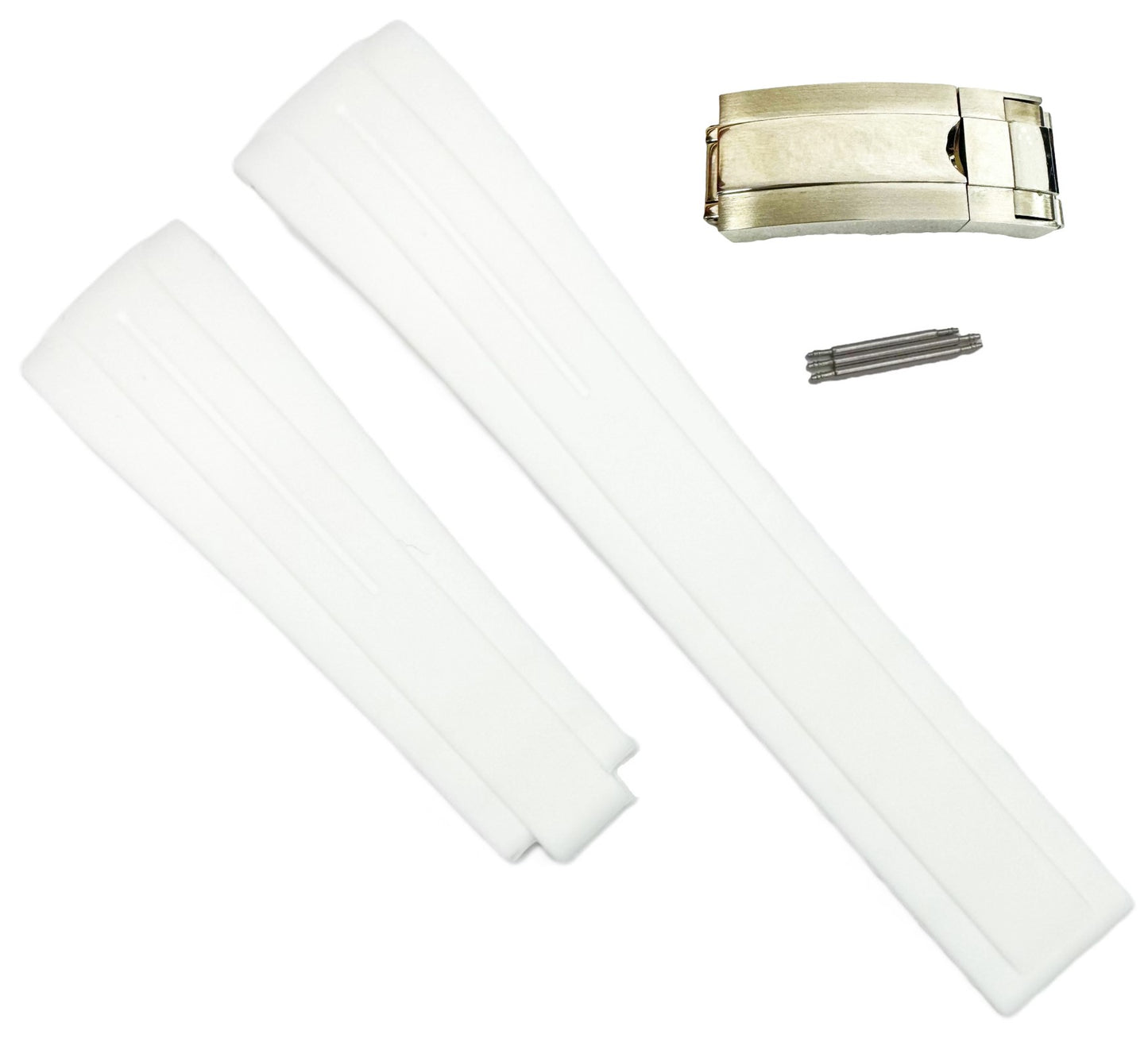 20mm Vulcanized Rubber White Replacement Strap for ROLEX Watches with Deployment Clasp - Universal Jewelers & Watch Tools Inc.