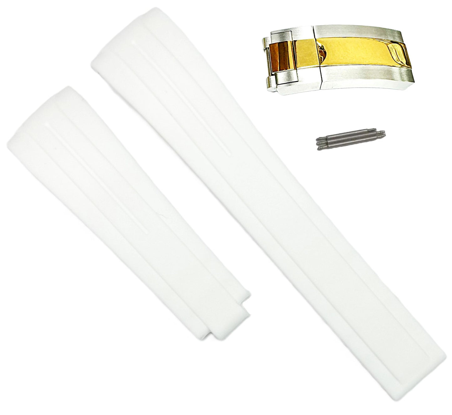 20mm Vulcanized Rubber White Replacement Strap for ROLEX Watches with Deployment Clasp - Universal Jewelers & Watch Tools Inc.