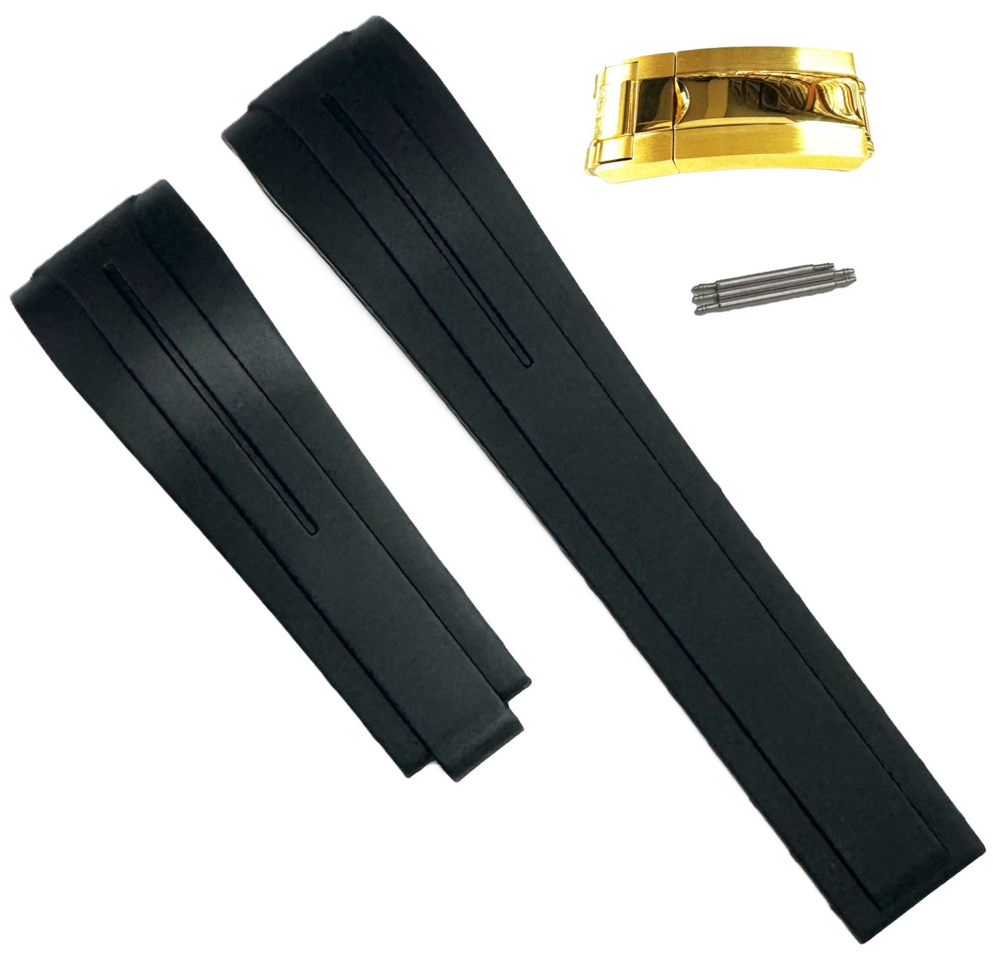 20mm Vulcanized Rubber Black Replacement Strap for ROLEX Watches with Deployment Clasp - Universal Jewelers & Watch Tools Inc.