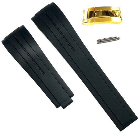 20mm Vulcanized Rubber Black Replacement Strap for ROLEX Watches with Deployment Clasp - Universal Jewelers & Watch Tools Inc.