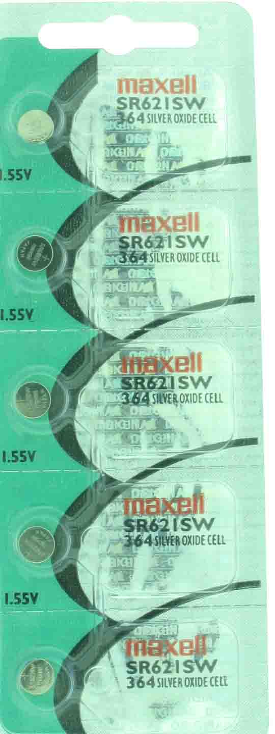 Maxell 364 Watch Cell Batteries SR621SW SILVER-OXIDE New Sealed (Pack of 5Pcs.)