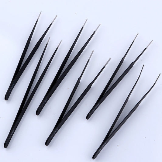 6PCS tweezers Watch repair hardware tools alloy tweezers set anti - static precision Prevent conductivity Black tweezers 5 size - Universal Jewelers & Watch Tools Inc.