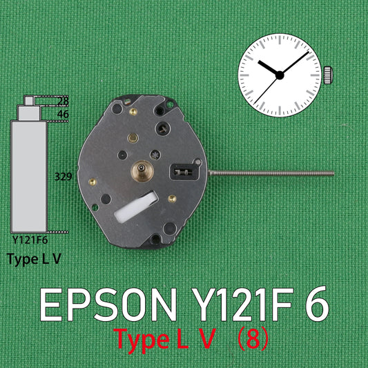 Y121 movement EPSON Y121F6 Watch Quartz Movement Longer pipe Y121 - 8 S.EPSON CORP NO JEWELS The number written afterwards is 8 - Universal Jewelers & Watch Tools Inc.