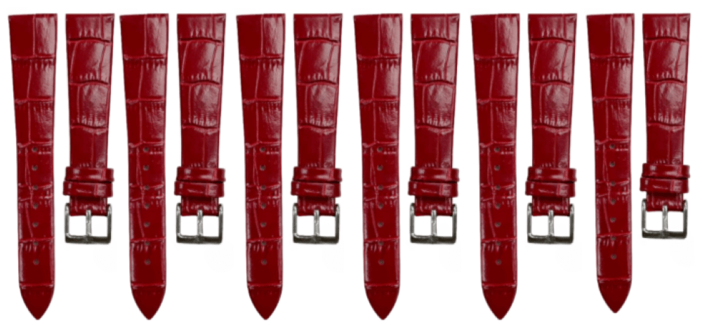 Lot of 6PCS Multi - Color Leather Size (20✖14)mm Flat Unstitched Alligator Grain Watch Band - Universal Jewelers & Watch Tools Inc.