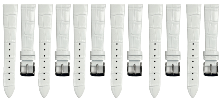 Lot of 6PCS White Leather Flat Unstitched Alligator Grain Watch Band Size 18MM - Universal Jewelers & Watch Tools Inc.