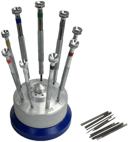 Set of 9 Screwdrivers w/Revolving Stand and 9 Spare Blades Jewelry Making Repair - Universal Jewelers & Watch Tools Inc.