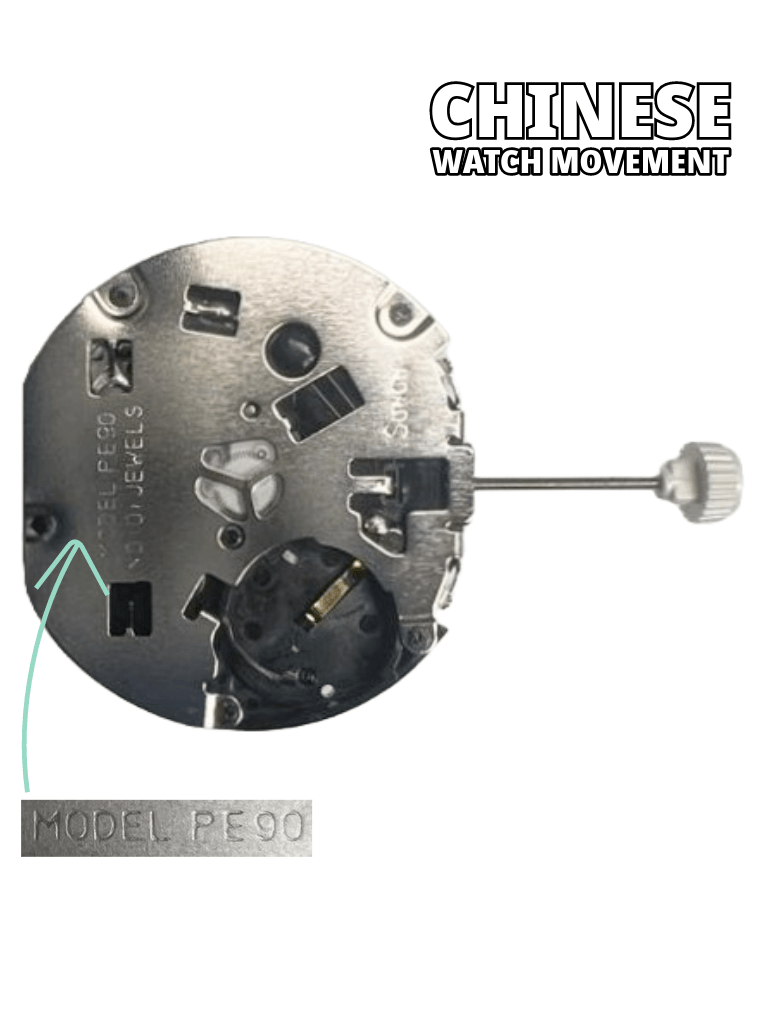 Sunon Chinese Multi Function Watch Movement PE90 - 02 3H and 3EYES Date At 4.30 Overall Height: 6.8mm - Universal Jewelers & Watch Tools Inc.