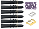 6PCS Black Leather Watch Band Sizes 8MM - 24MM Padded w/PURPLE Stitches - Universal Jewelers & Watch Tools Inc.