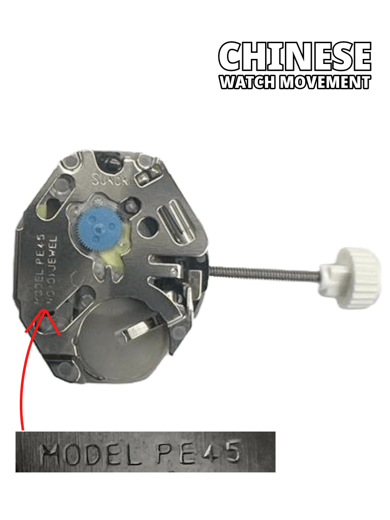 Sunon Chinese Watch Movement PE45 2H Date at 6:00 Small Sec 6 Height: 4.8mm - Universal Jewelers & Watch Tools Inc.