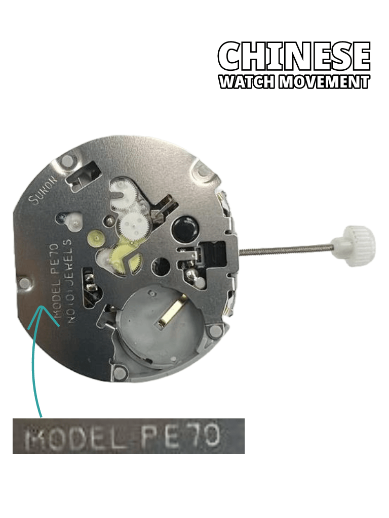 Sunon Multi Function Chinese Watch Movement PE - 702 3H & 3Eye Date at 4:30 Height: 6.8mm - Universal Jewelers & Watch Tools Inc.