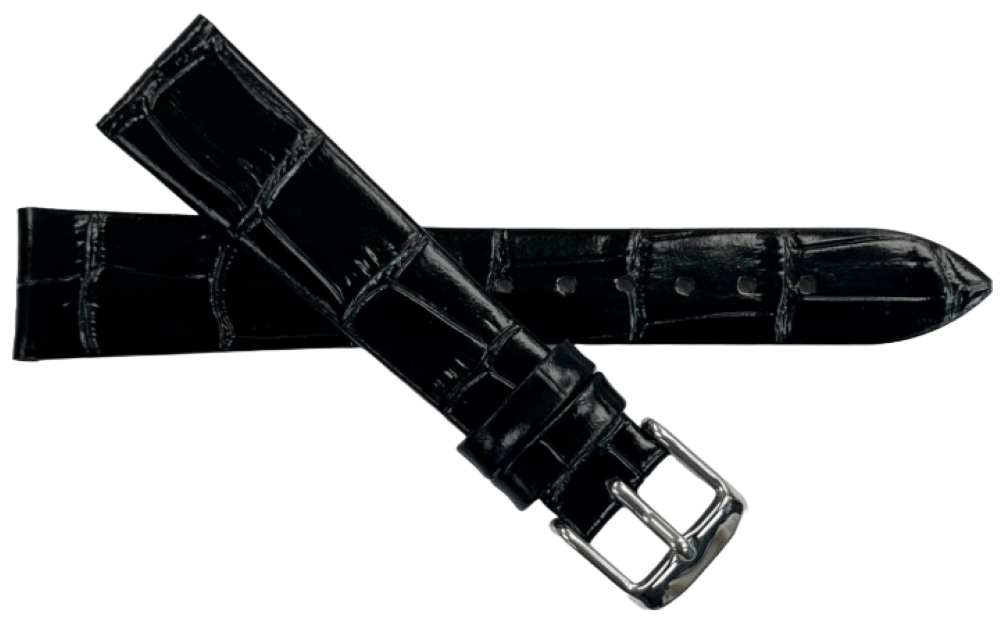 1PC Black Leather Flat Unstitched Alligator Grain Watch Band Size 18MM - Universal Jewelers & Watch Tools Inc.