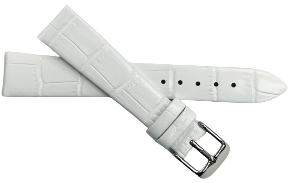 1PC White Leather Flat Unstitched Alligator Grain Watch Band Size 18MM - Universal Jewelers & Watch Tools Inc.