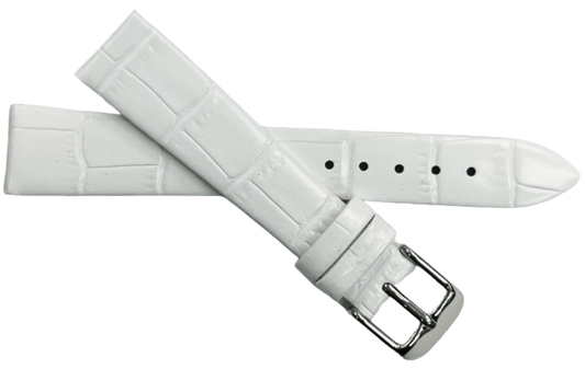 1PC White Leather Flat Unstitched Alligator Grain Watch Band Size 18MM - Universal Jewelers & Watch Tools Inc.