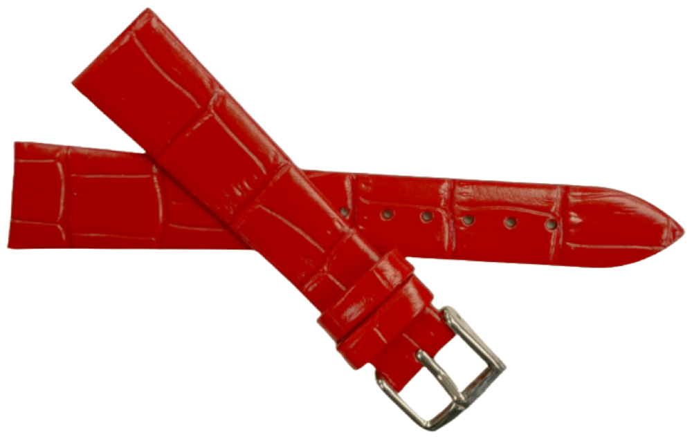 1PC Candy Red Leather Flat Unstitched Alligator Grain Watch Band Size 18MM - Universal Jewelers & Watch Tools Inc.