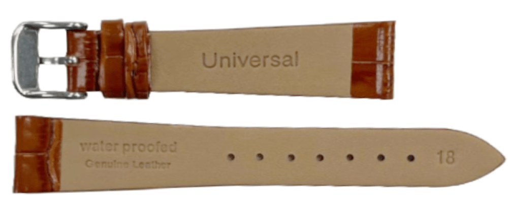 Lot of 6PCS Tawny Brown Leather Flat Unstitched Alligator Grain Watch Band Size 18MM - Universal Jewelers & Watch Tools Inc.