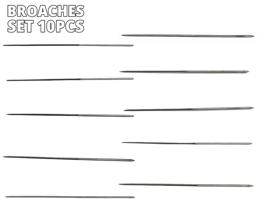 Broaches set of 10pcs,Sizes: 0.60 to 0.80mm, Watchmaker Tools - Universal Jewelers & Watch Tools Inc.