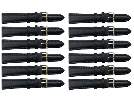 12PCS Black Leather Watch Band Sizes 8MM - 24MM Padded w/PURPLE Stitches - Universal Jewelers & Watch Tools Inc.