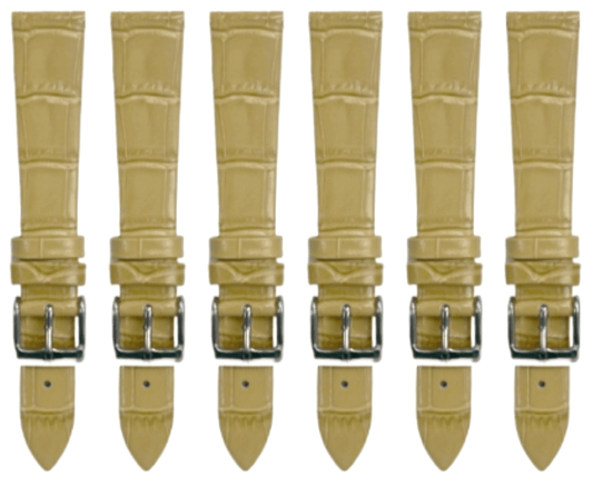 Lot of 6PCS Beige Leather Flat Unstitched Alligator Grain Watch Band Size 18MM - Universal Jewelers & Watch Tools Inc.