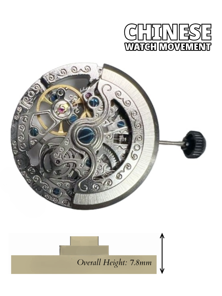 Chinese Watch Movement Automatic Skeleton Mechanical TY2807 3Hands Overall Height 7.8mm