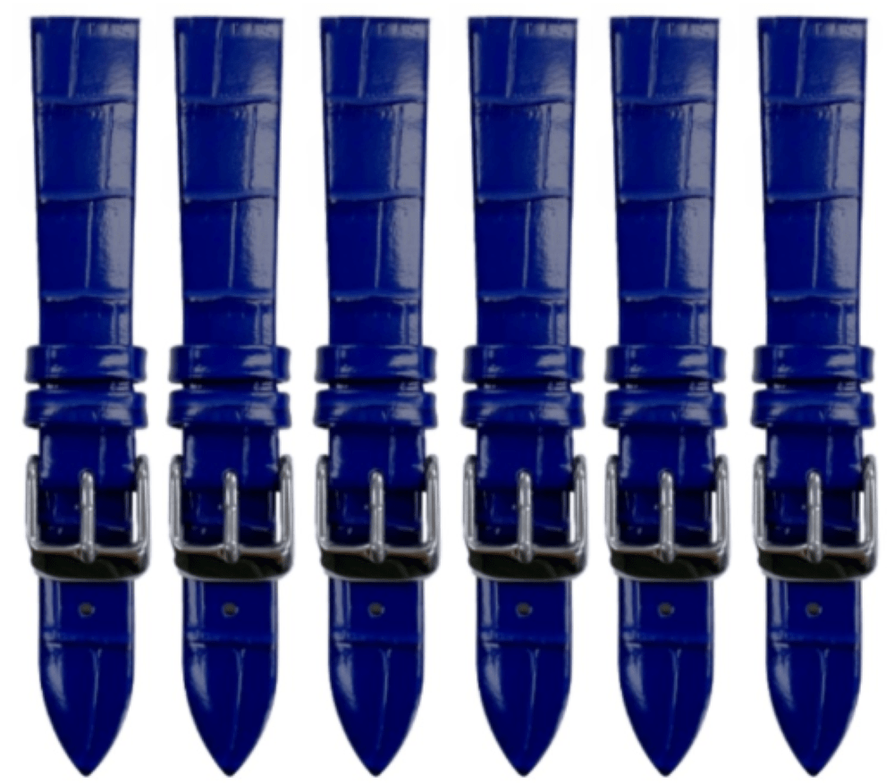 6PCS BLUE Leather Flat Unstitched Alligator Grain Watch Band Size 18MM - Universal Jewelers & Watch Tools Inc.