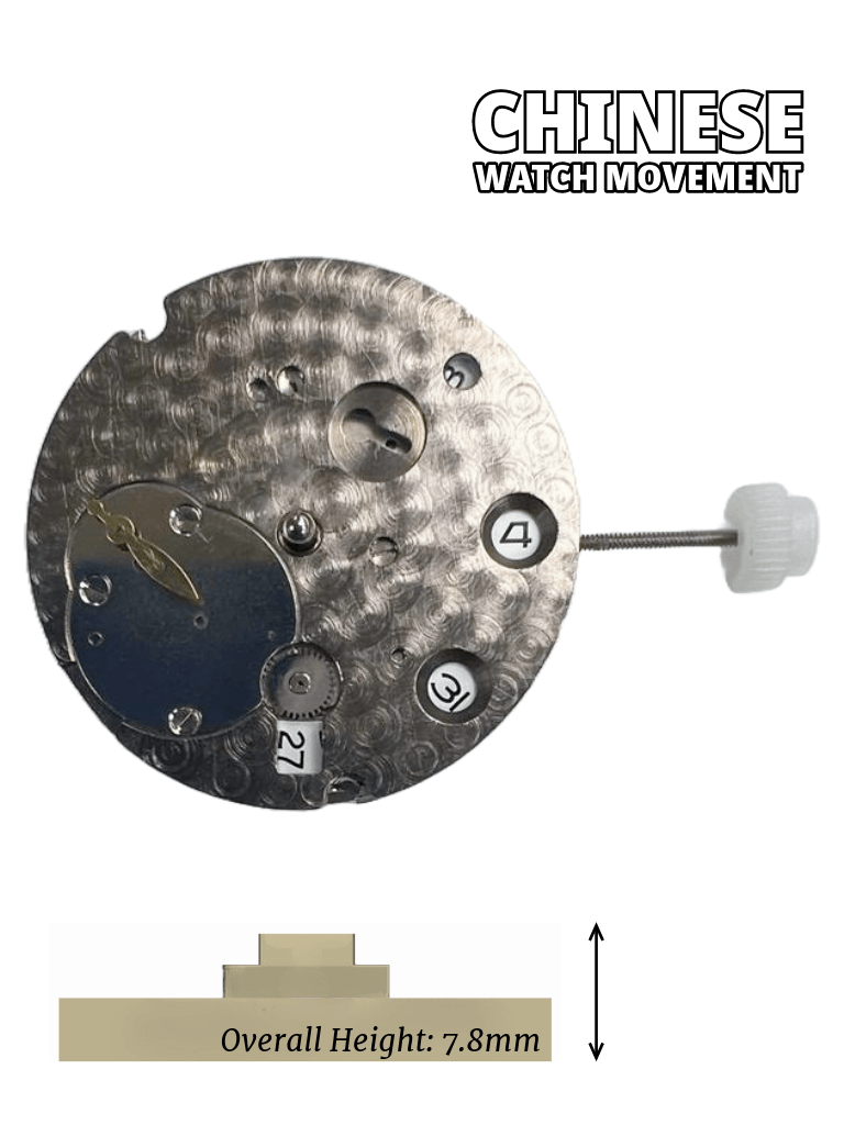 Chinese Automatic Watch Movement DG3809 - 3D 2Hand Date at 3:00 Overall Height 7.8mm - Universal Jewelers & Watch Tools Inc.