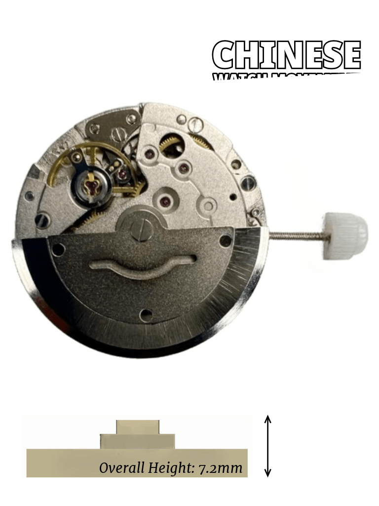 Chinese Automatic Mechanical Watch Movement DG - 3806EB - 3D BIG MINUTE Hand Date at 3:00 Overall Height 7.2mm - Universal Jewelers & Watch Tools Inc.