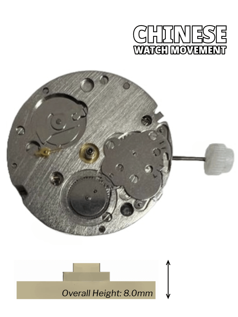 Chinese Automatic Multifunction Watch Movement DG3836 3Hands, 3Eyes Overall Height 8.0mm - Universal Jewelers & Watch Tools Inc.