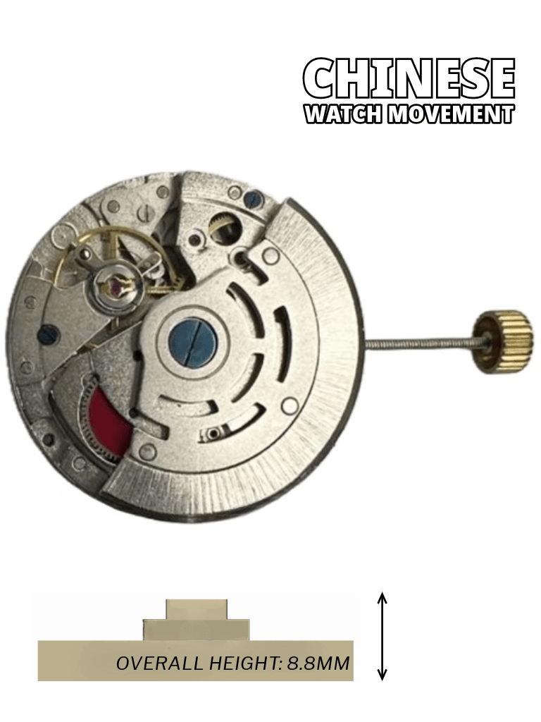 Chinese Automatic Watch Movement DL - 8281 3H, Small Sec at 6:00 Overall Height 8.8mm - Universal Jewelers & Watch Tools Inc.