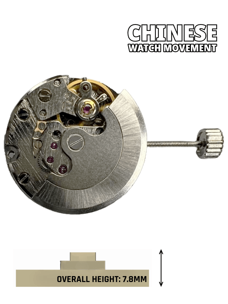 Chinese Automatic Mechanical Watch Movement ST6D - 1KS 3H, Date at 3:00 Overall Height 7.8mm - Universal Jewelers & Watch Tools Inc.