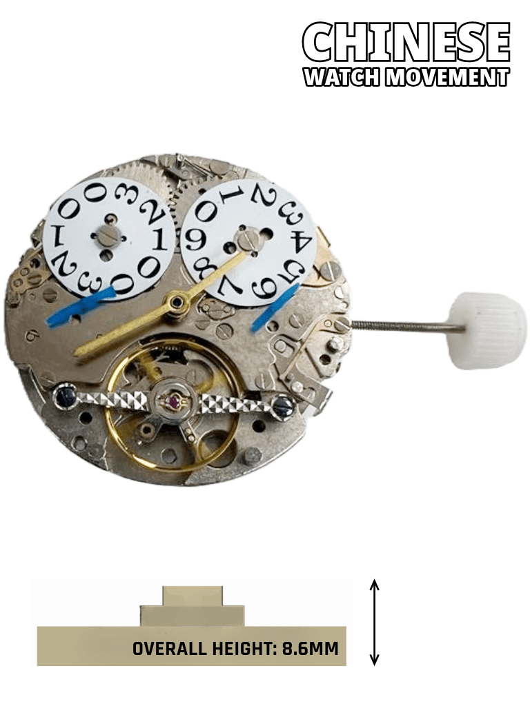 Multi - Function Automatic Mechanical Watch Movement 2L55, 3Hands, Big Date and Fly Wheel at 6:00 Overall Height 8.6mm - Universal Jewelers & Watch Tools Inc.