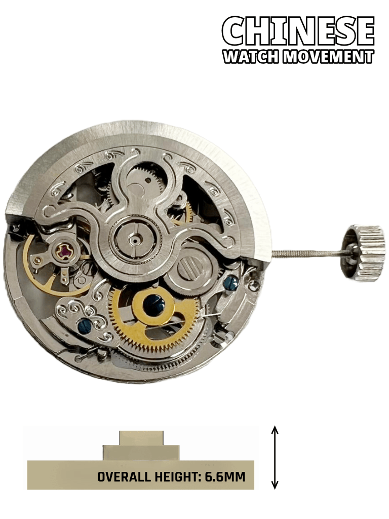 Automatic Skeleton Mechanical Watch Movement 2189S White, 3Hands Overall Height 6.6mm - Universal Jewelers & Watch Tools Inc.