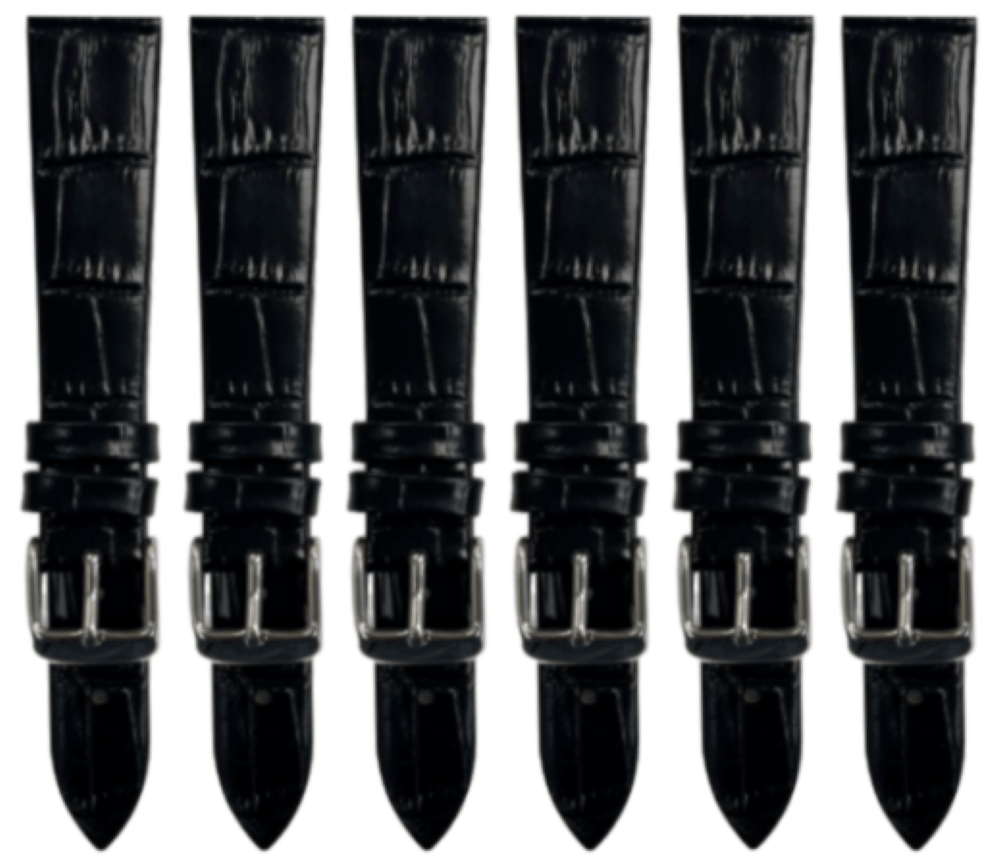Lot of 6PCS Black Leather Flat Unstitched Alligator Grain Watch Band Size 18MM