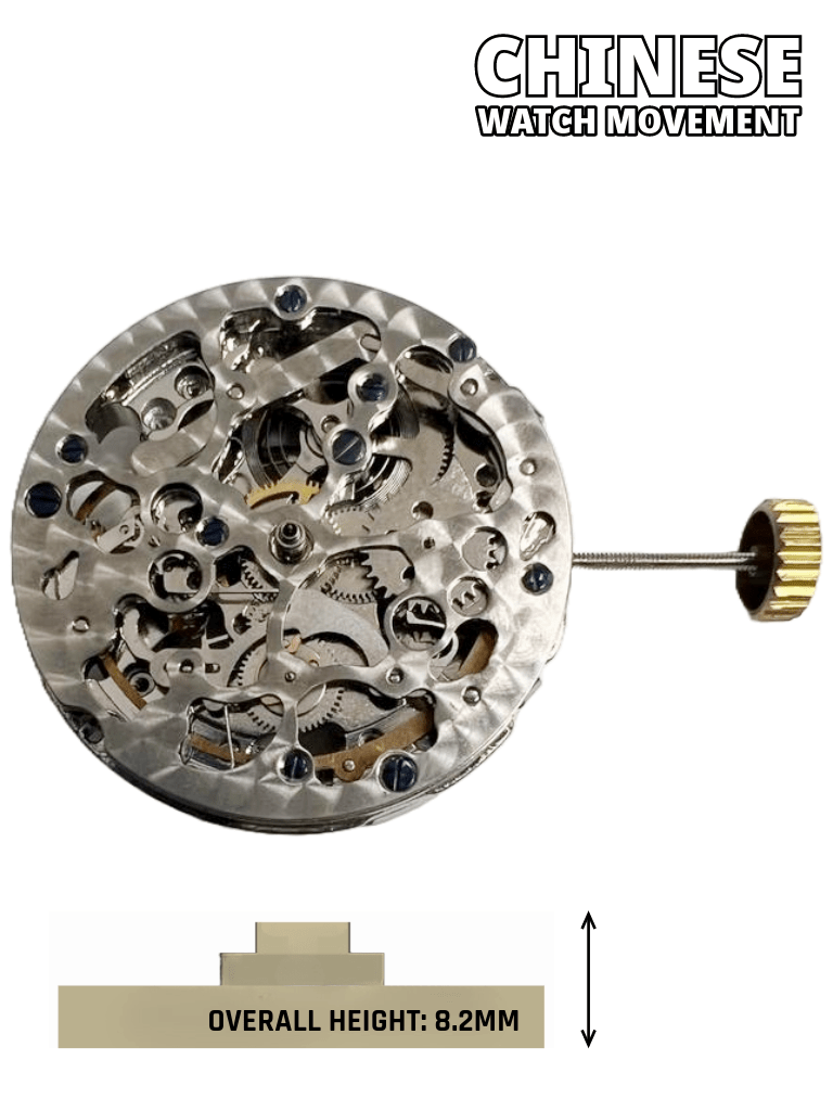 Multi - Function Automatic SKELETON Watch Movement 2196, 3 HANDS Overall Height 8.2mm - Universal Jewelers & Watch Tools Inc.