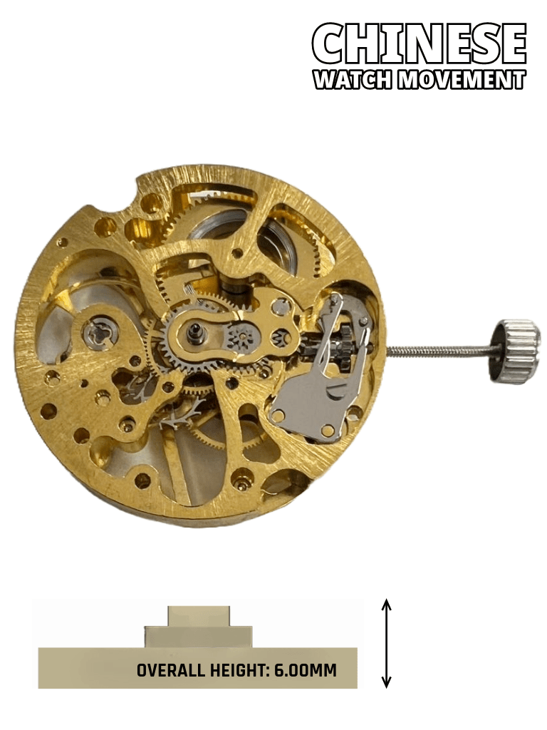 Hand Winding SKELETON Watch Movement 2650 - G, 3 HANDS Overall Height 6.0mm - Universal Jewelers & Watch Tools Inc.