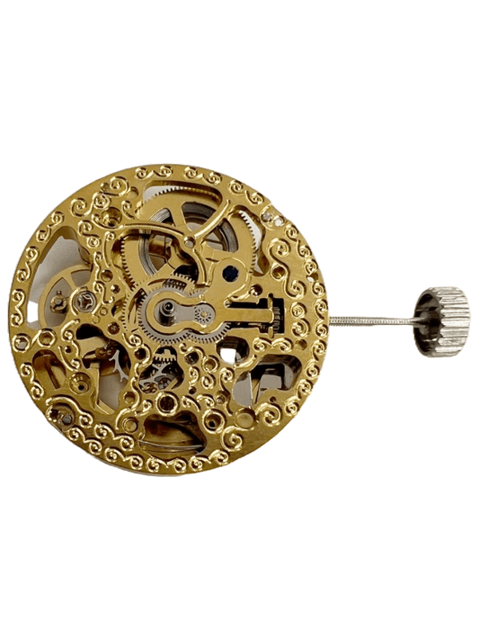 Automatic Skeleton Mechanical Watch Movement 2189 Gold, 3Hands Overall Height 6.6mm - Universal Jewelers & Watch Tools Inc.
