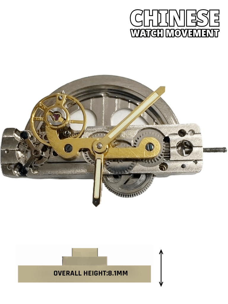 Chinese Watch Movement Corum Golden Bridge 2Hands, Overall Height 8.1mm - Universal Jewelers & Watch Tools Inc.