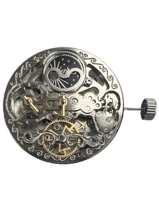 Chinese Automatic Double Barrel Watch Movement Z - 2033 has 2Hands, Dual Time, Sun & Moon Overall Height 8.7mm - Universal Jewelers & Watch Tools Inc.