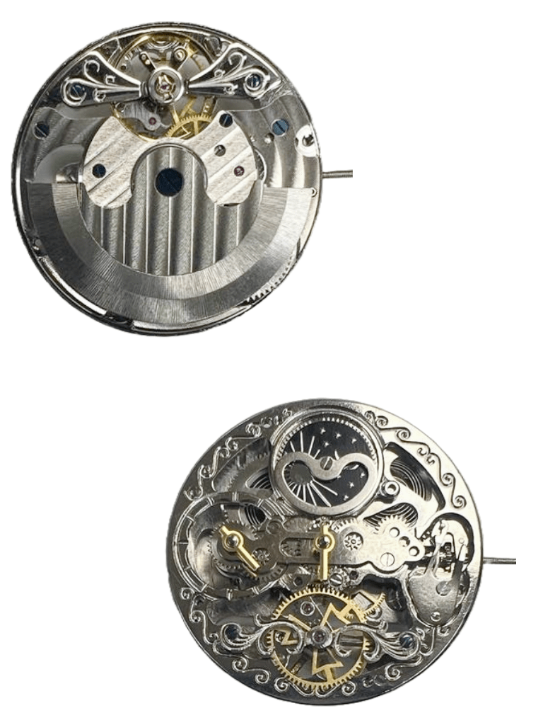 Chinese Automatic Double Barrel Watch Movement Z - 2033 has 2Hands, Dual Time, Sun & Moon Overall Height 8.7mm - Universal Jewelers & Watch Tools Inc.