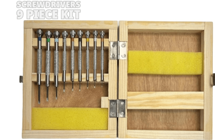 Screwdriver Set in Wooden Box 9 Piece kit Watch and Jewelry - Universal Jewelers & Watch Tools Inc.