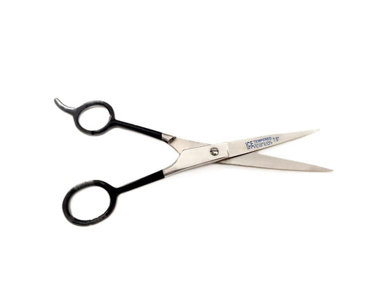 BARBER ICE TEMPERED STAINLESS STEEL STYLO CUT SHEARS/SCISSORS BLACK 7.5" - Universal Jewelers & Watch Tools Inc.