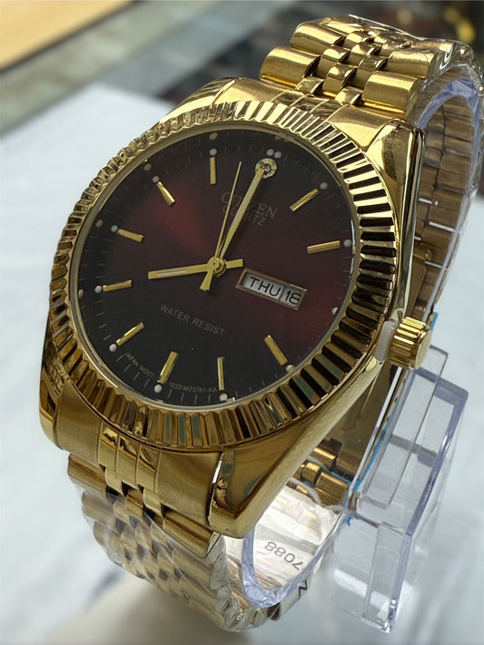 VGC Citizen 6100 R00391 RC 40mm Day Date Jubilee All Gold Full With Maroon Dial - Universal Jewelers & Watch Tools Inc.