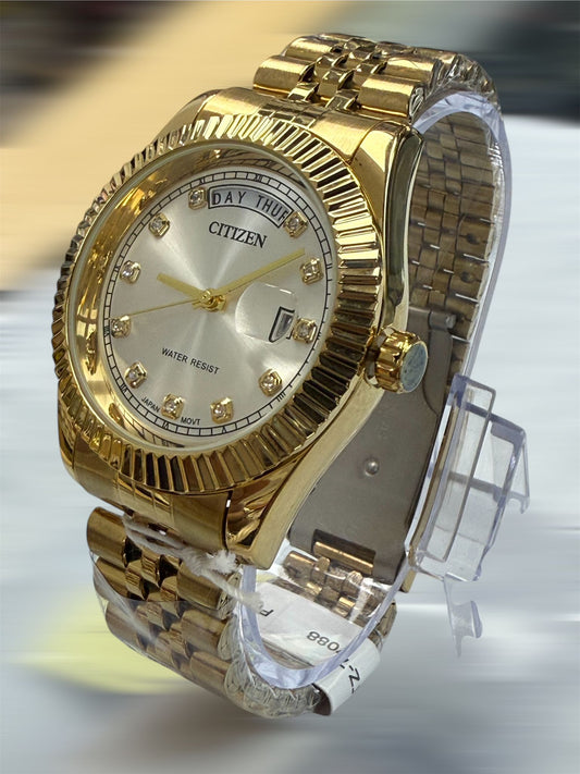 Citizen Gold 41mm Day Date Jubilee All Gold/Chrome Dial With Diamonds - Universal Jewelers & Watch Tools Inc.