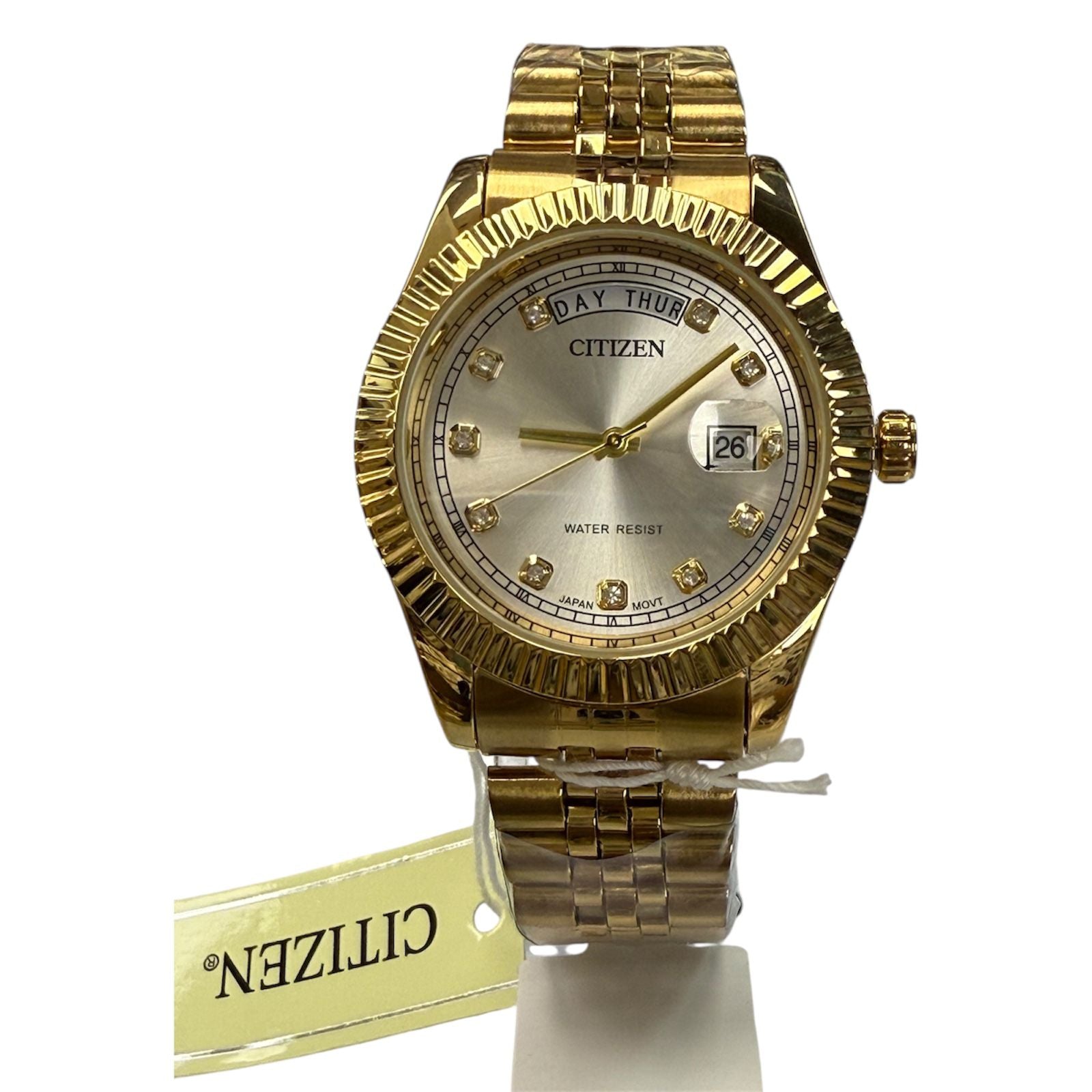 Citizen Gold 41mm Day Date Jubilee All Gold/Chrome Dial With Diamonds - Universal Jewelers & Watch Tools Inc.